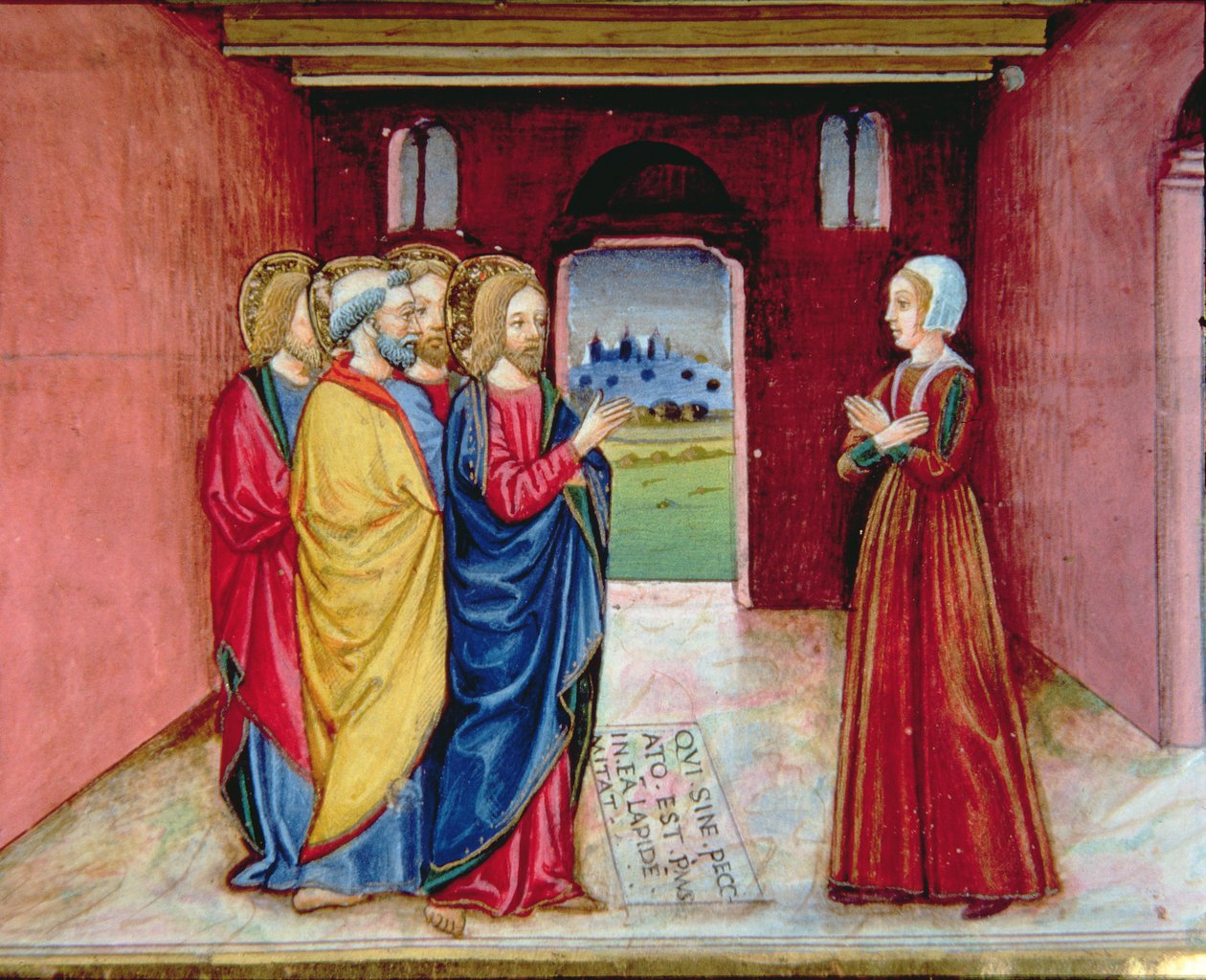 Fol.89v Kristus varoittaa avionrikkojaa olemaan enää syntiä tekemättä (vellum) tekijältä Italian School