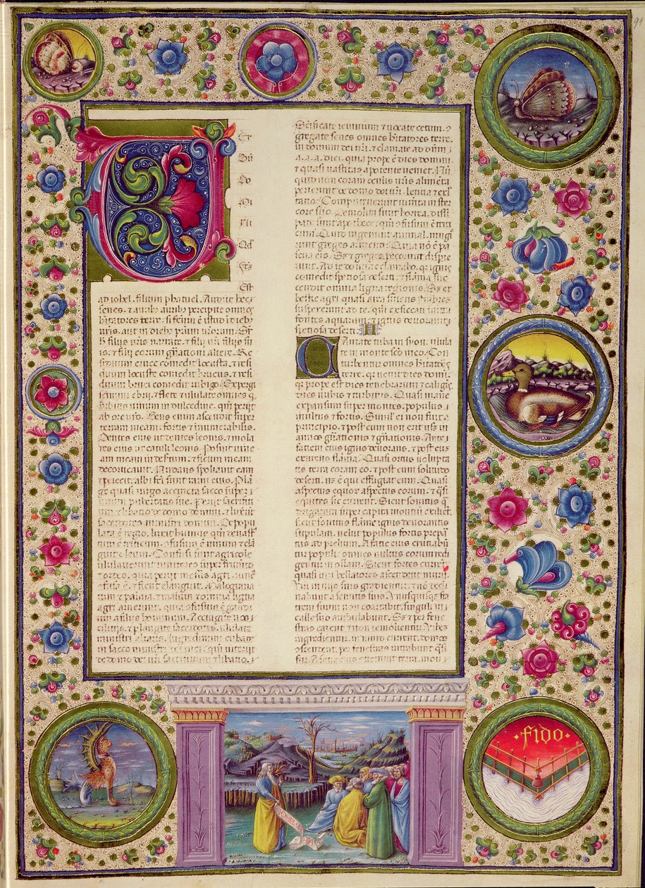 Fol.91r Profeetta Joelin kirja (pieni profeetta 8. vuosisadalta eKr., joka saarnasi Jerusalemissa), Borso d