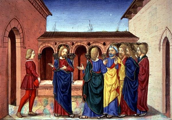 Fol.91v Kristus ilmoittaa, että Lasaruksen sairaus ei ole kohtalokas (vellum) tekijältä Italian School