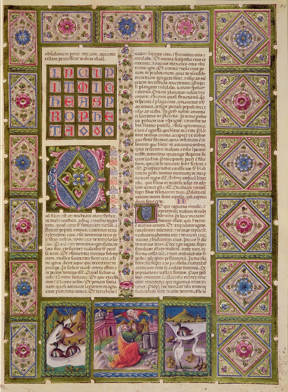 Fol.97r Profeetta Micheasin kirjan avaaminen Borso d