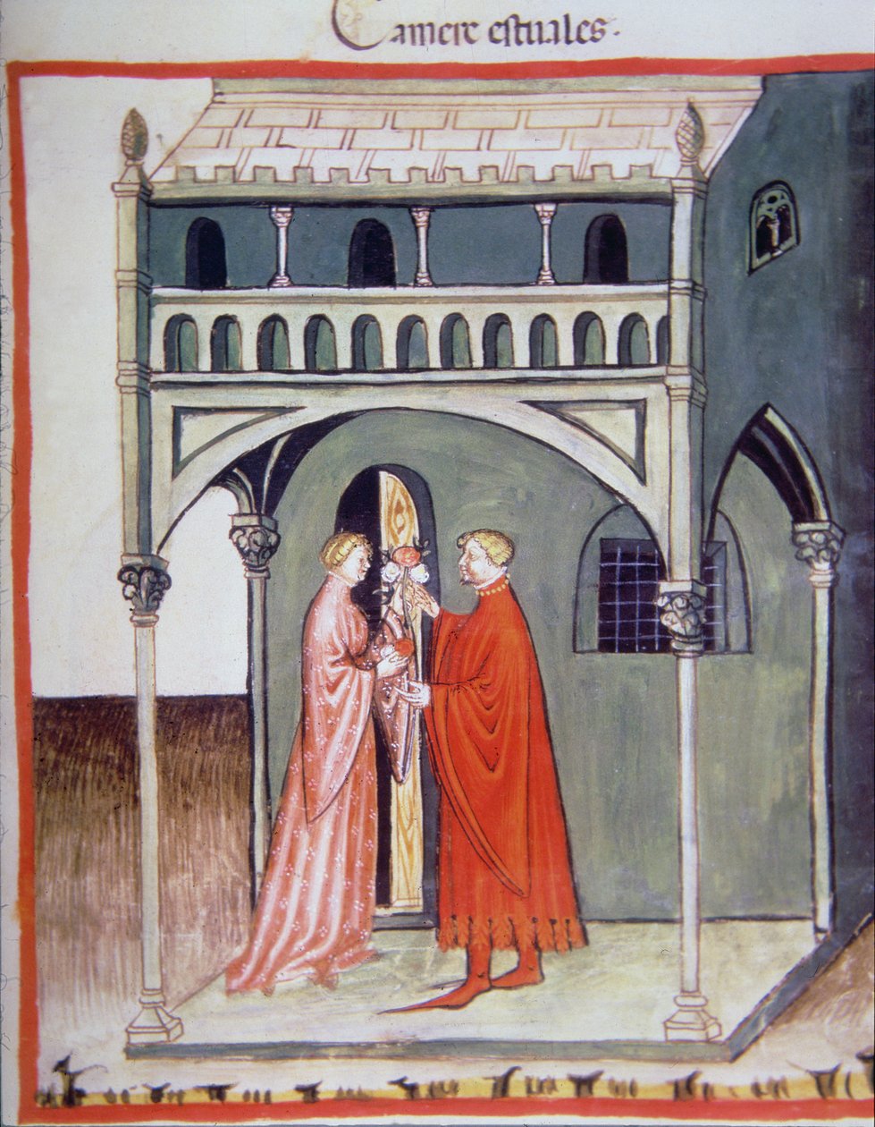 Fol.97r Summer Room, kuvitus Tacuinum Santiatis Codex Vindobonensisista tekijältä Italian School