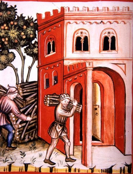 Fol.97v Winter Store, kuvitus "Tacuinum Santiatis Codex Vindobonensis" (vellum) tekijältä Italian School