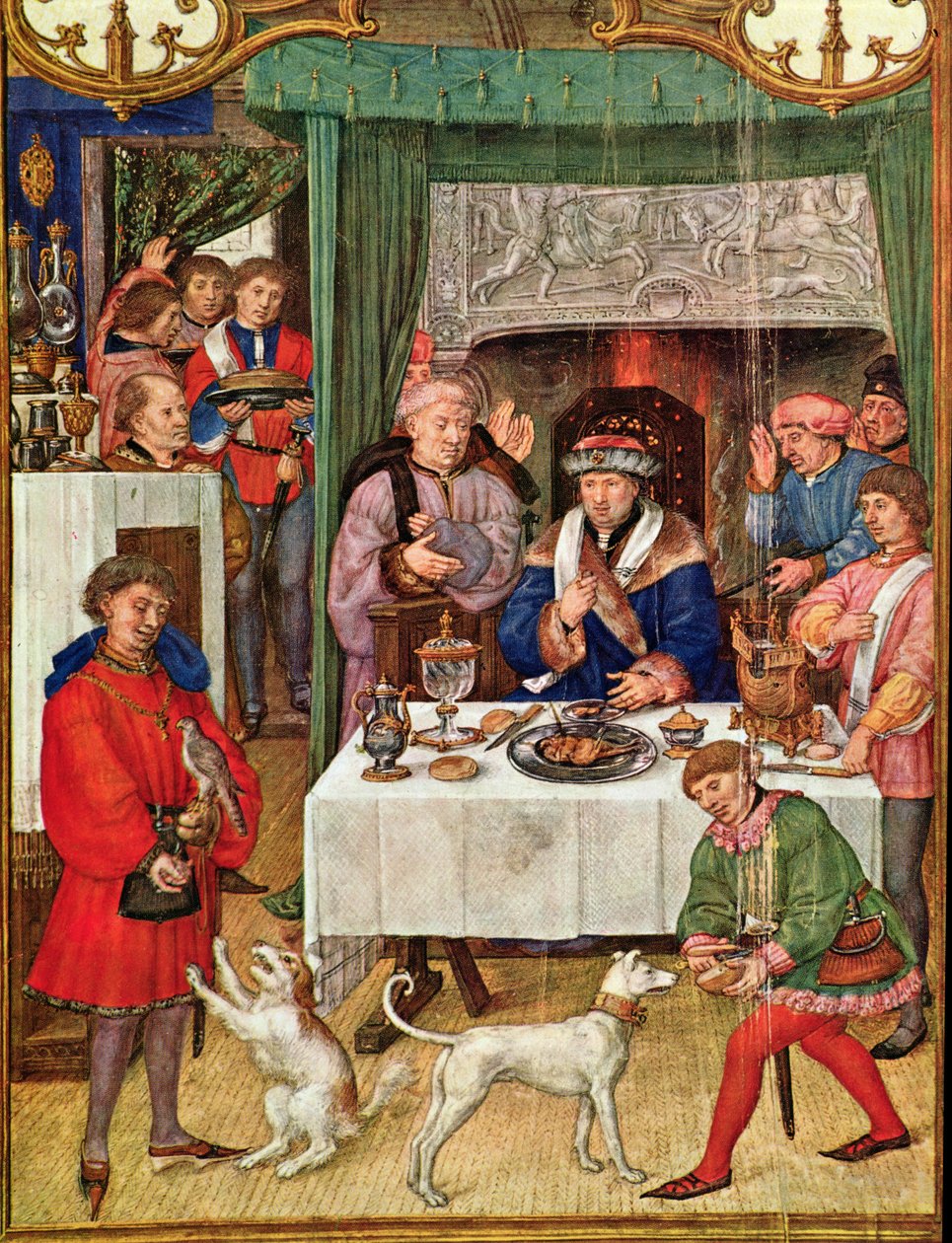 Fol 1v Tammikuu: Rich Lord at the Table, Breviarium Grimanista, n. 1515 tekijältä Italian School