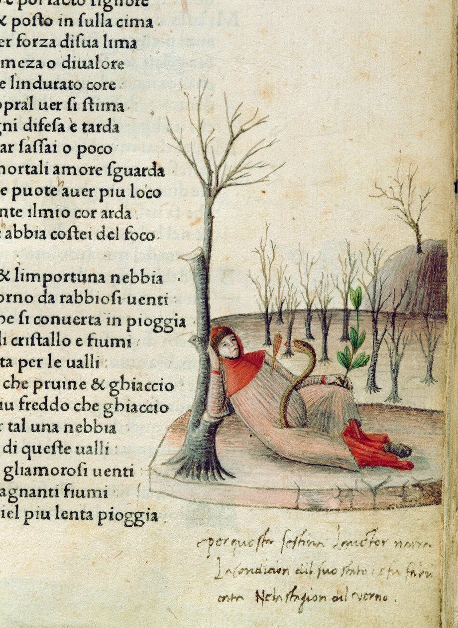 Fol. 52r Petrarchin teoksesta Canzoniere e Trionfi, n. 1470 tekijältä Italian School