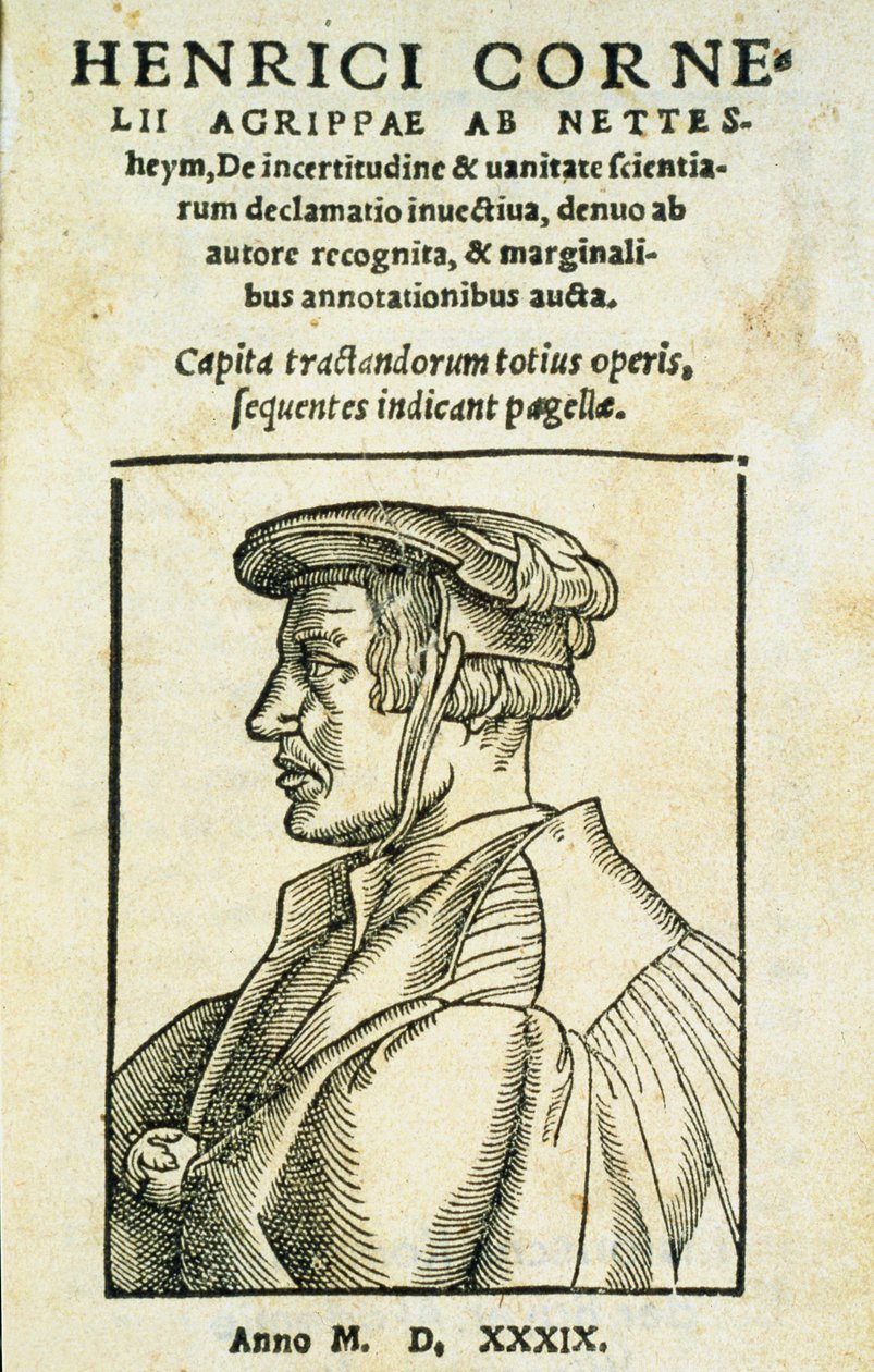 Heinrich Cornelius Agrippan De Incertitatem et Vanitate declamato invectivan etulevy, 1539 (painettu ja puupiirros paperille) tekijältä Italian School