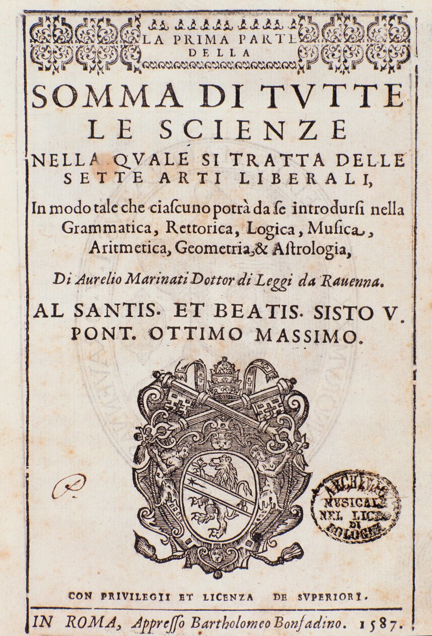 Etukappale otettu julkaisusta Sum of all sciences, essee vapaista taiteista, kirjoittanut Aurelio Marinati tekijältä Italian School