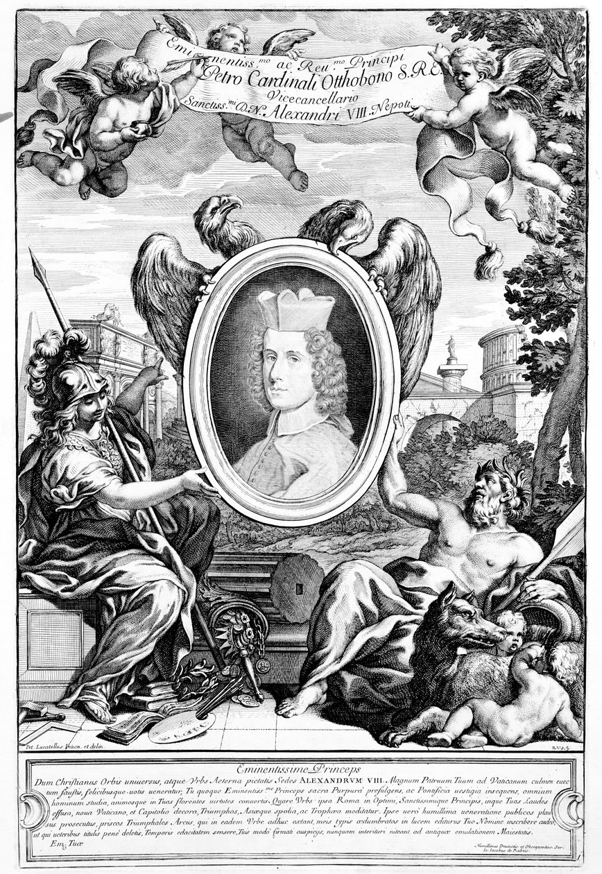 Augustuksen muinaisen kaaren etulevy, jossa on kardinaali Pietro Ottobonin muotokuva, kaivertanut Robert van Audenaerde, 1690 tekijältä Italian School