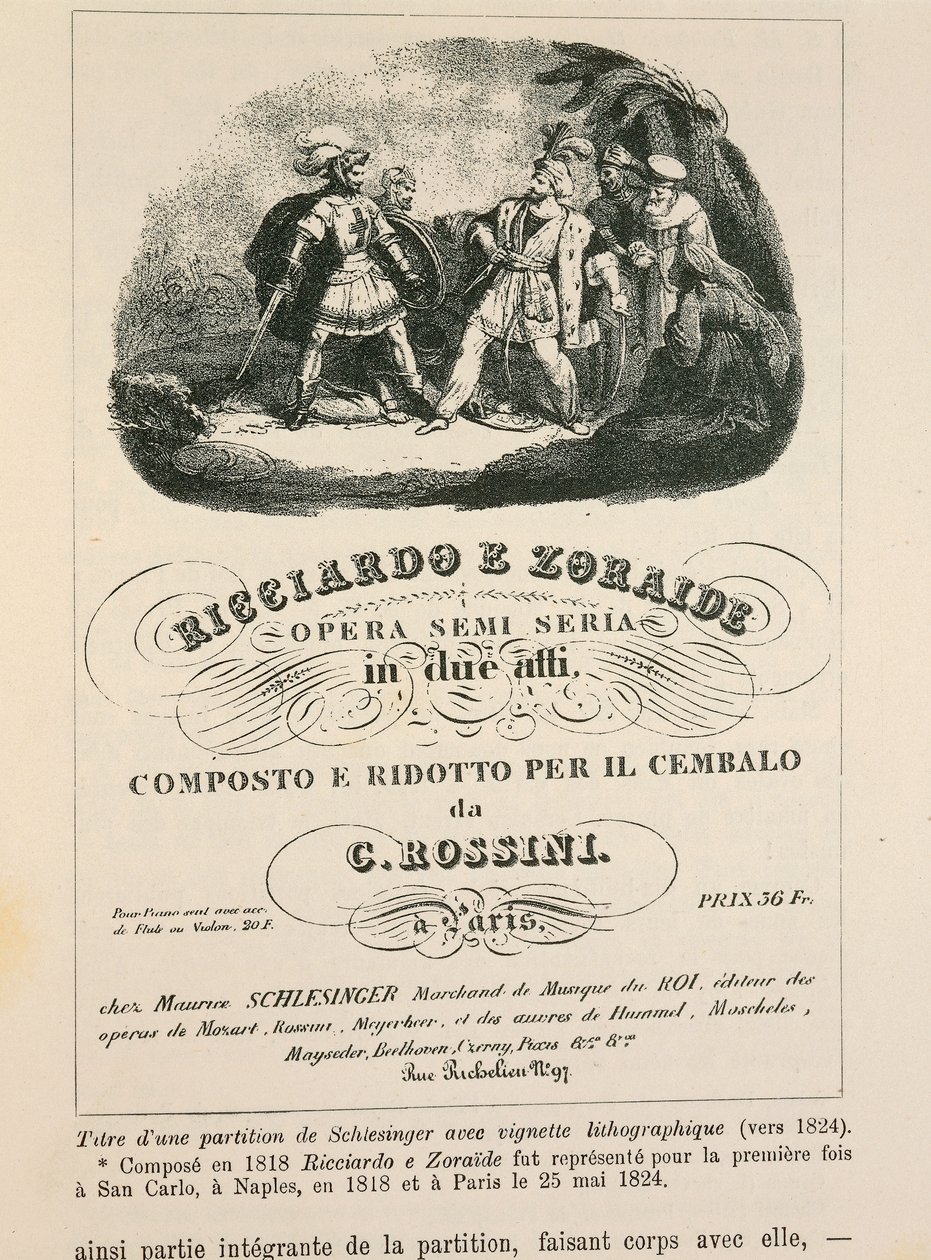 Etukappale Gioachino Rossinin (litho) kappaleen "Ricciardo ja Zoraide" cembaloreduktioon tekijältä Italian School