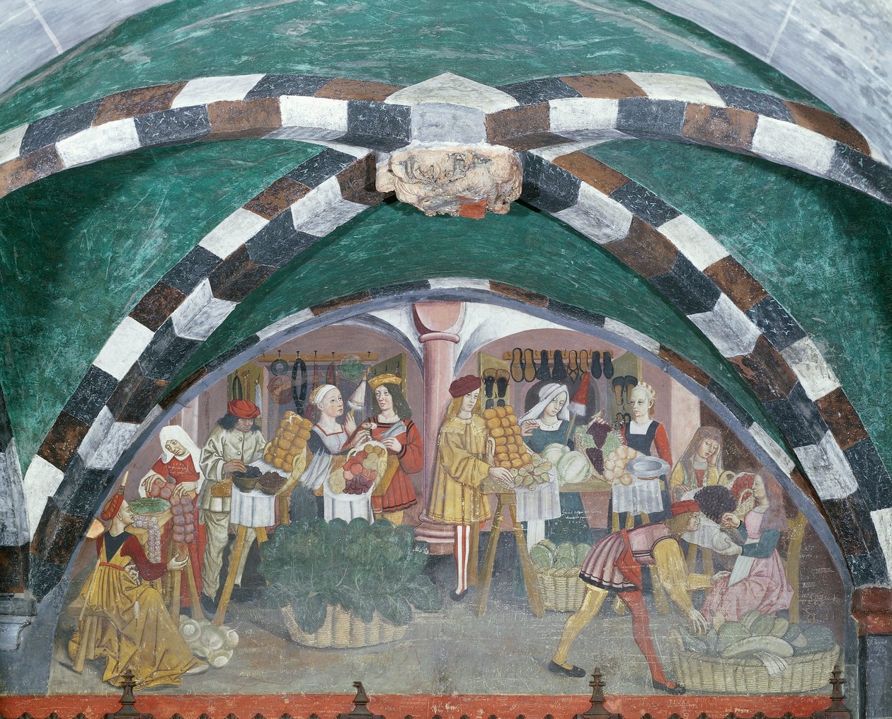 Hedelmä- ja vihannesmarkkinat, noin 1500 (fresko) tekijältä Italian School