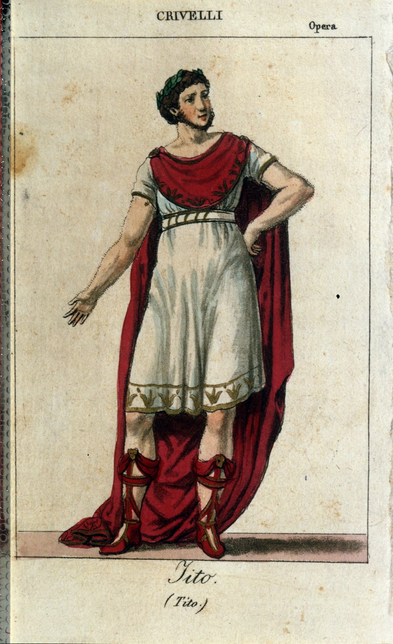 Gaetano Crivelli (1768-1836) Titon roolissa Wolfgang Amadeus Mozartin (1756-1791) "La Clemence de Tito" -elokuvassa, edustettuna Milanon La Scalassa vuonna 1819 tekijältä Italian School