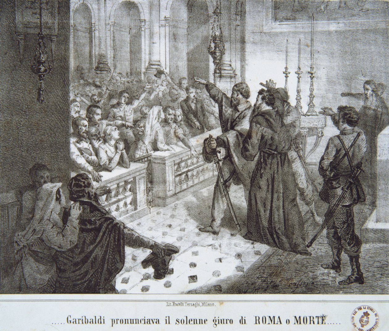 Garibaldi lausuu kuuluisan lauseen Rooma tai kuolema tekijältä Italian School