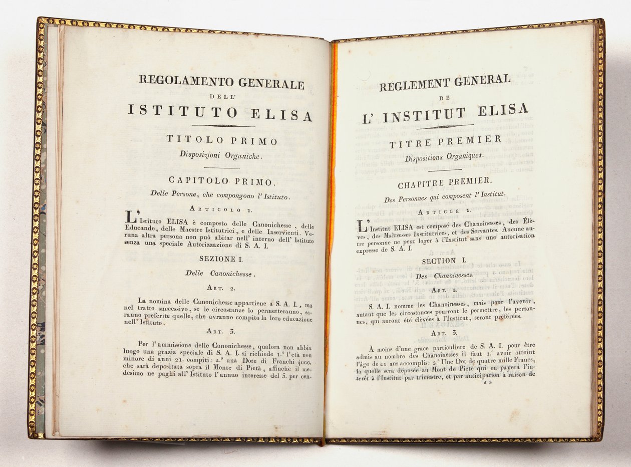 Luccan Instituto Elisan yleiset säännöt, annettu Luccassa, 14. heinäkuuta 1811 (painettu) tekijältä Italian School