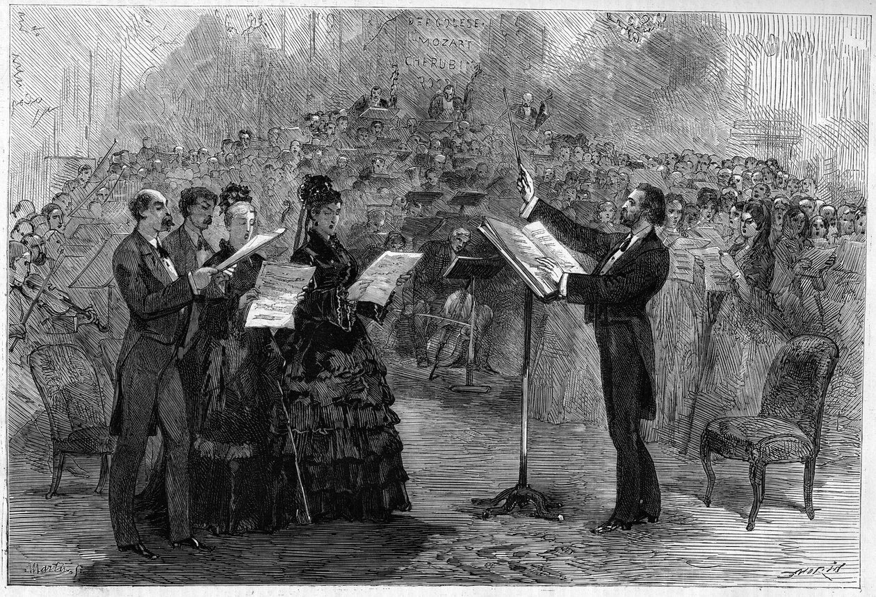 Giuseppe Verdi johti Requiem-messua Paris Opéra-Comiquessa vuonna 1874 tekijältä Italian School