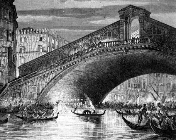 Grand Canal at Rialto Bridge sa panahon ng Carnivalfinn tekijältä Italian School