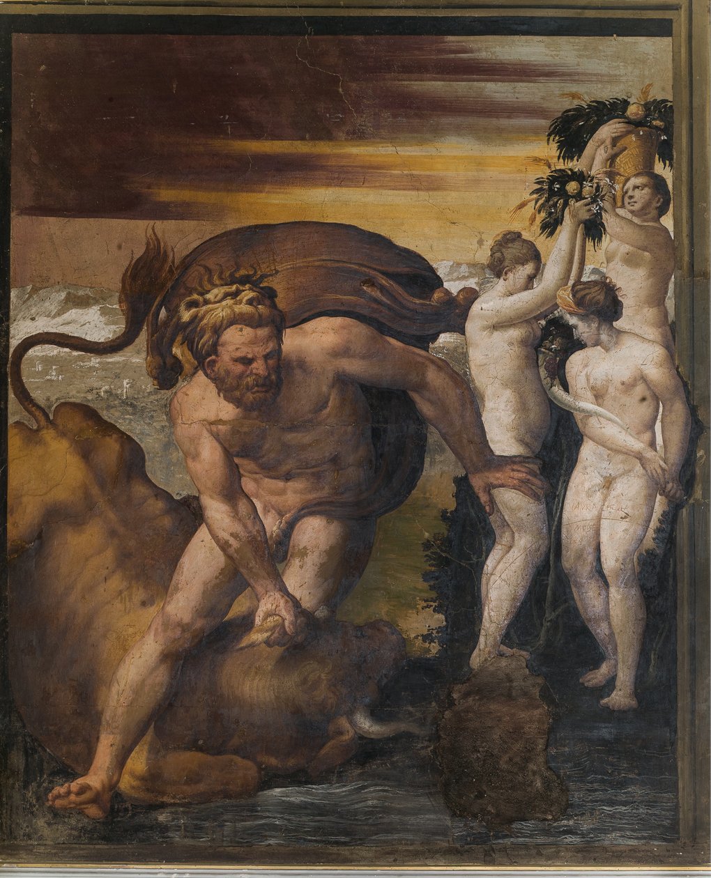 Hercules tappaa kreetalaisen härän, Keltaisesta huoneesta, Rocca Meli Lupi, Soragna, Parma tekijältä Italian School