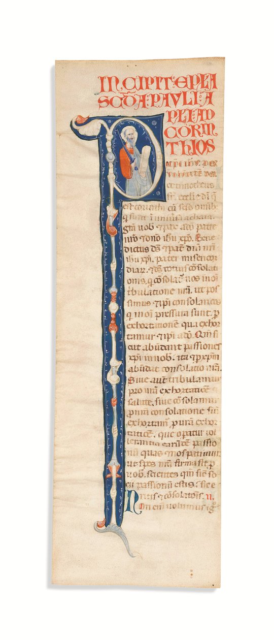Historioitu alkukirjain "P" St. Paulin kanssa, leikattu valaistusta Atlantin Raamatusta, Bologna, n. 1270 (muste vellum) tekijältä Italian School