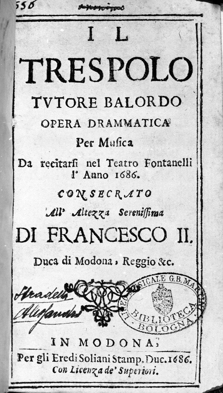 Ahven tutor typerä partituuri italialaisen säveltäjän Alessandro Stradellan (1644 - 1682) oopperaan. Modena 1688. tekijältä Italian School
