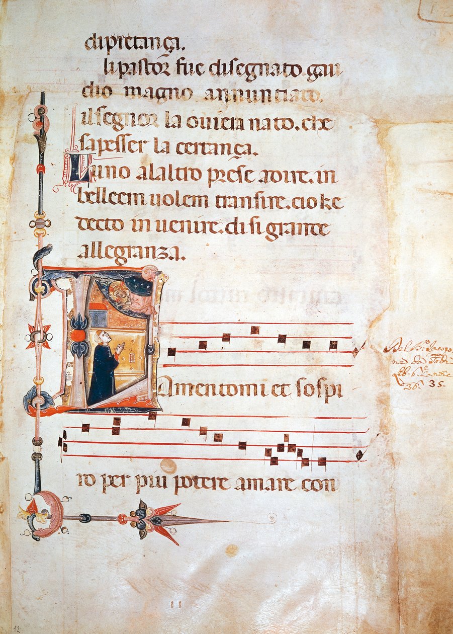 Jacopone of Todi valaistut sivut Laudasta, käsikirjoitus tekijältä Italian School