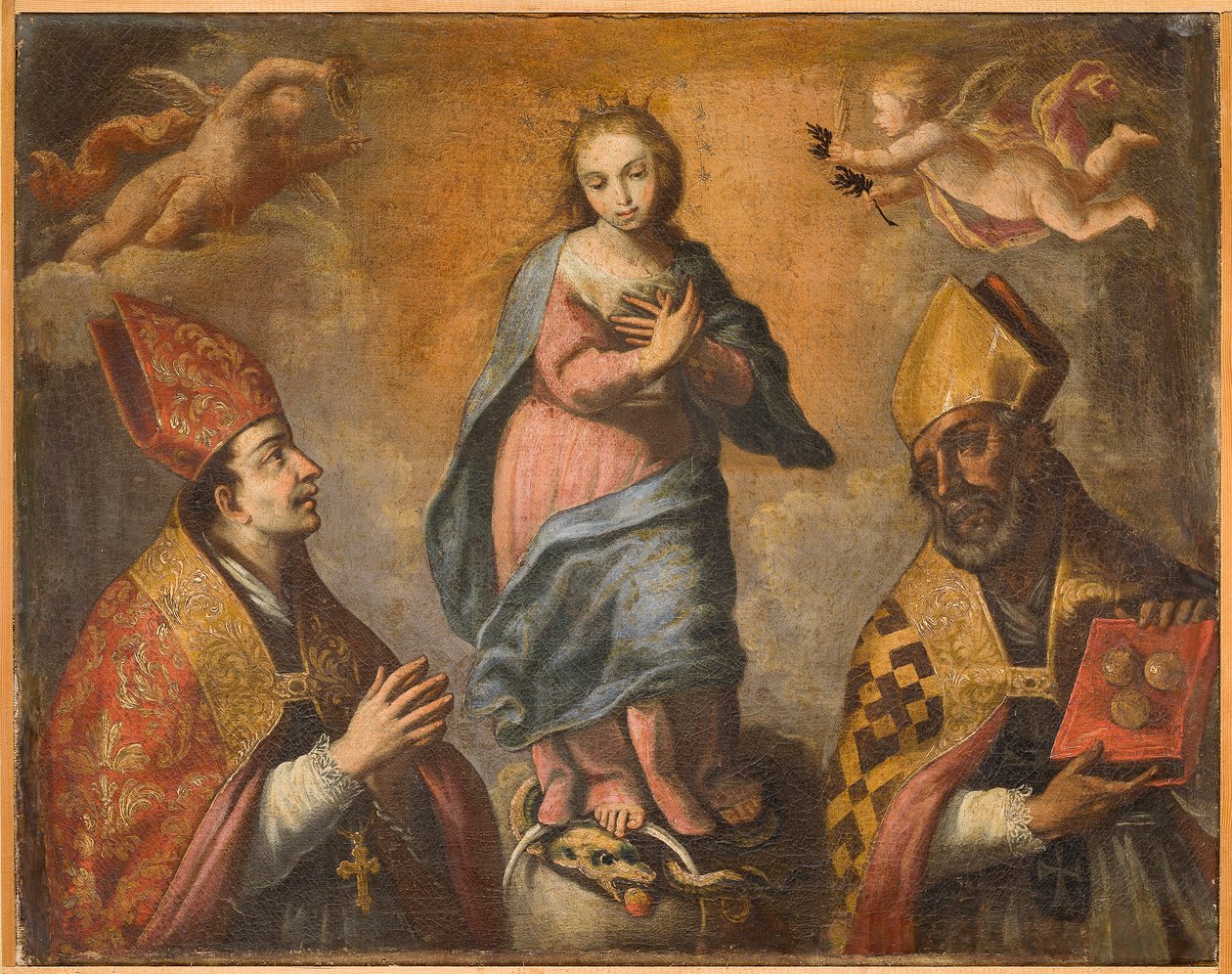 Immaculata Pyhän Canion (tai Pyhän Augustinuksen) ja Pyhän Nikolauksen välissä, 1700-luvun alkupuolisko (öljy kankaalle). tekijältä Italian School