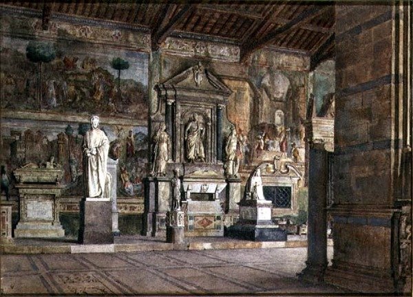 Pisan Campo Santon sisustus, n. 1845 (akvarelli paperille) tekijältä Italian School