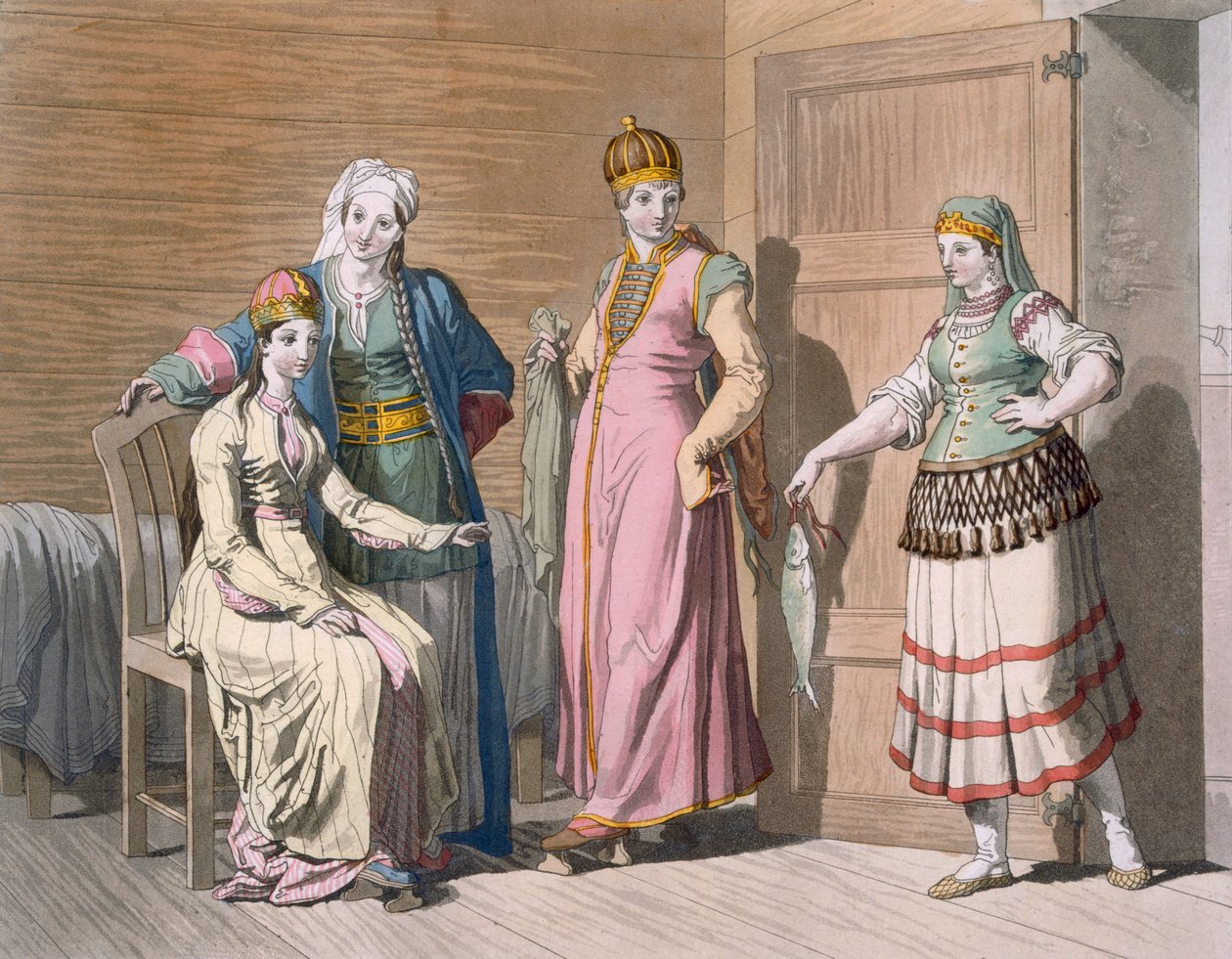 Sisustus tšerkessien naisten kanssa, noin 1820-30-luvulla tekijältä Italian School