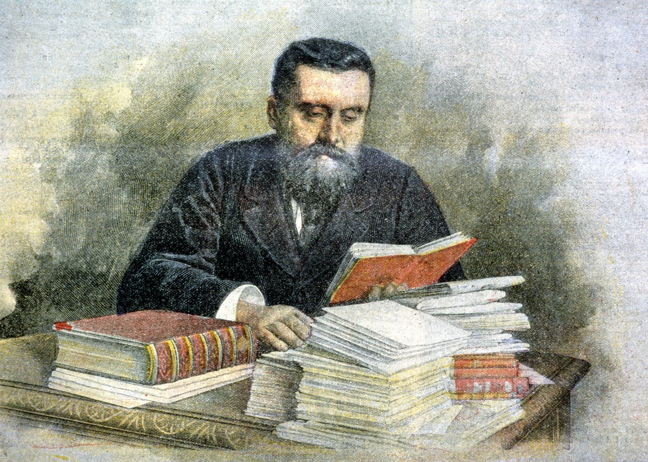 Jean Jaurès lukupöytänsä ääressä (1859 - 1914) - julkaisussa "La Tribuna illustrata". tekijältä Italian School