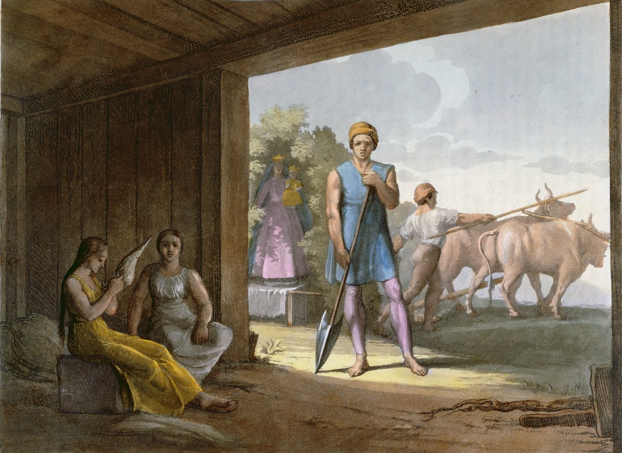 Jesuiitta-intiaanit (luultavasti Etelä-Amerikan intiaanit, jotka jesuiitit käännivät) n. 1820 tekijältä Italian School