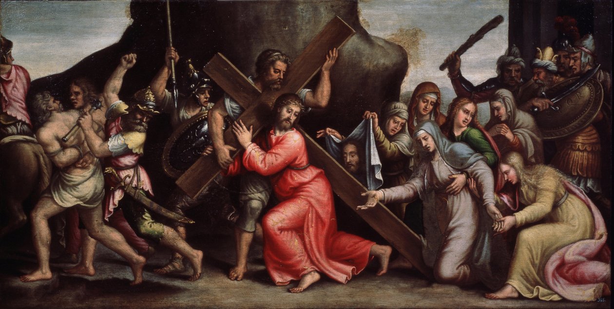 ""Kristus kantaa ristiään"" (Kristus kantaa ristiä) Italian koulukunnan maalaus. 1550-1600 Mannerismi. Alueellinen Deineka-taidegalleria, Kursk Venäjä tekijältä Italian School
