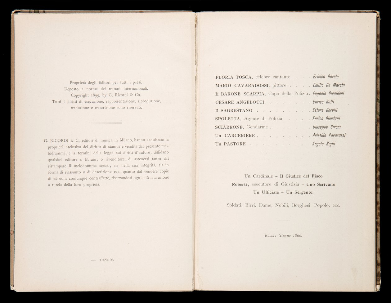 Giacomo Puccinin Toscan libretto, Ricordi Edition, Italia tekijältä Italian School