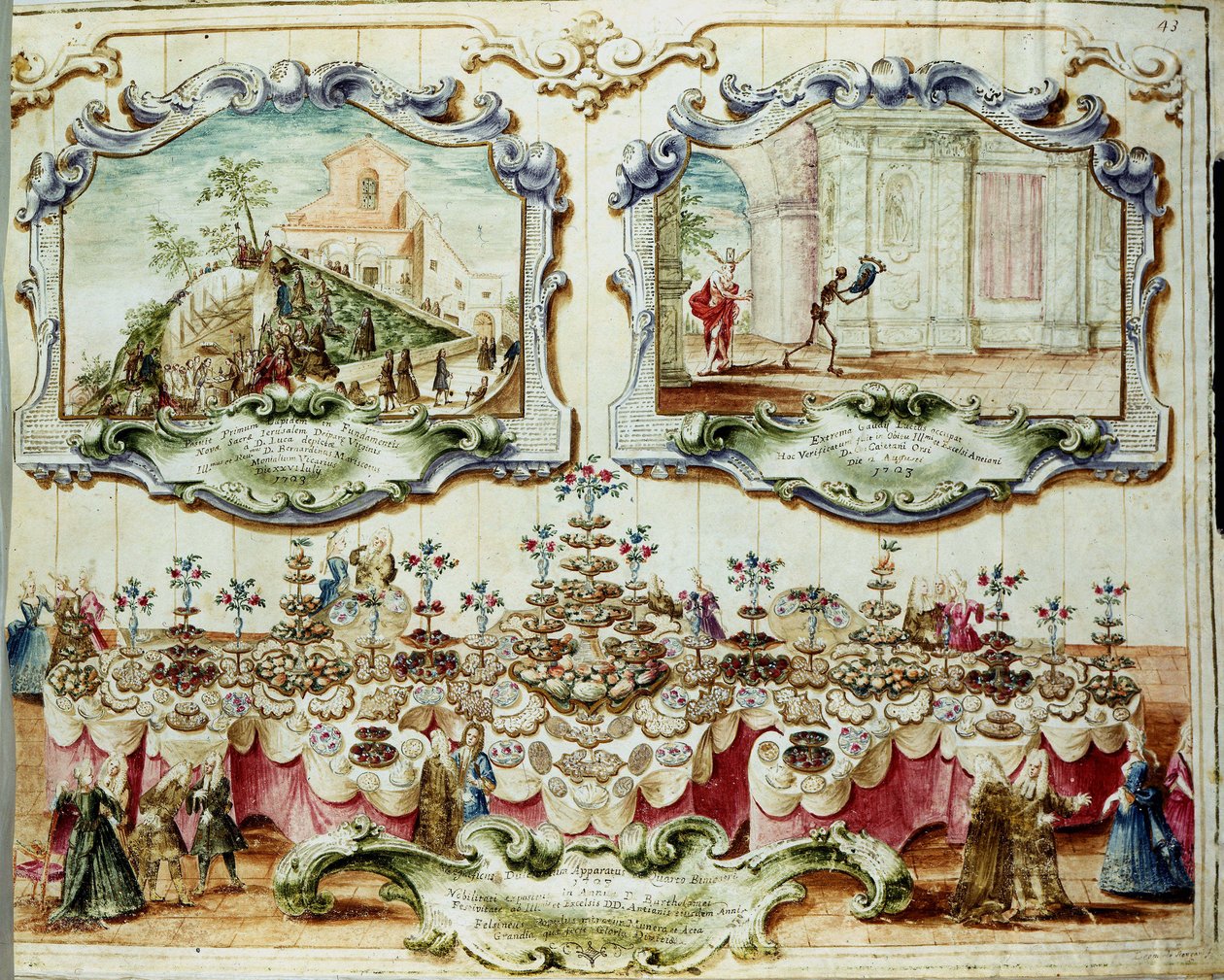 Bolognan aateliston kunniaksi annettu lounas Pyhän Bartolomeuksen (tai Bartolomeuksen) juhlaksi. 1723. Archivio di Stato di Bologna. tekijältä Italian School