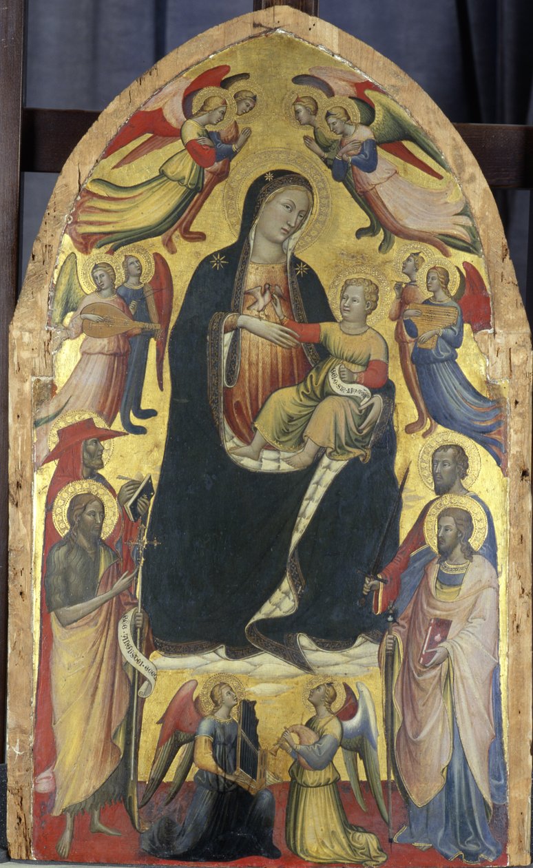 Madonna ja lapsi pilvivaltaistuimella pyhien ja enkelien kanssa, n.1415-20 (tempera poppelipuulla) tekijältä Italian School