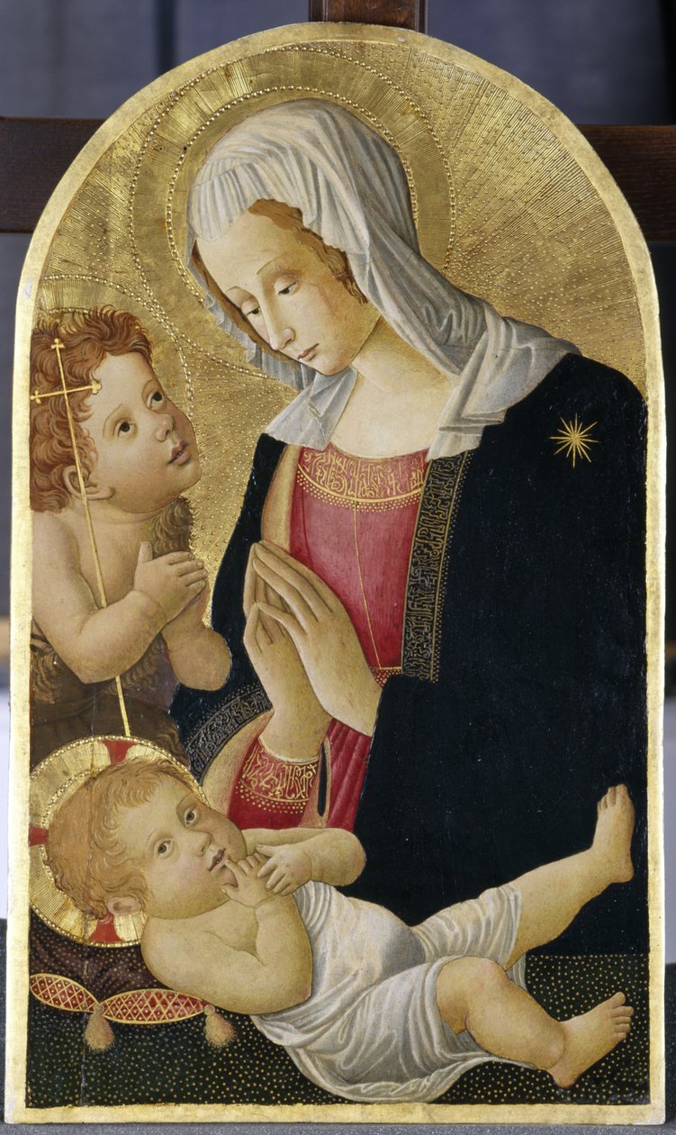 Madonna ja lapsi Johannes Kastajan kanssa, n. 1460 (tempera poppelipuulla) tekijältä Italian School