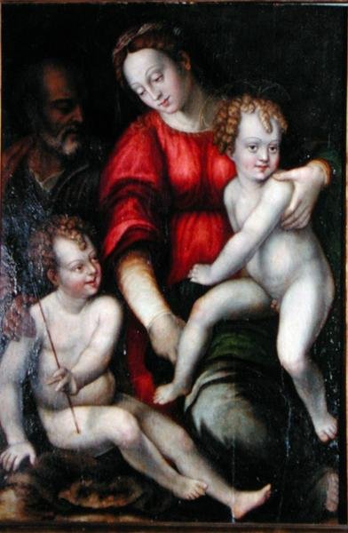 Madonna ja lapsi Pyhän Johannes Kastajan kanssa (öljy paneelissa) tekijältä Italian School