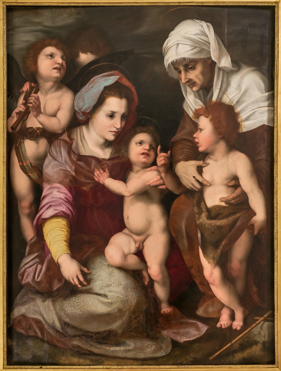Madonna Jeesus-lapsen, Pyhän Elisabetin, Pyhän Johanneksen ja kahden enkelin kanssa, kopio Andrea Del Sartolta (öljy paneelissa) tekijältä Italian School