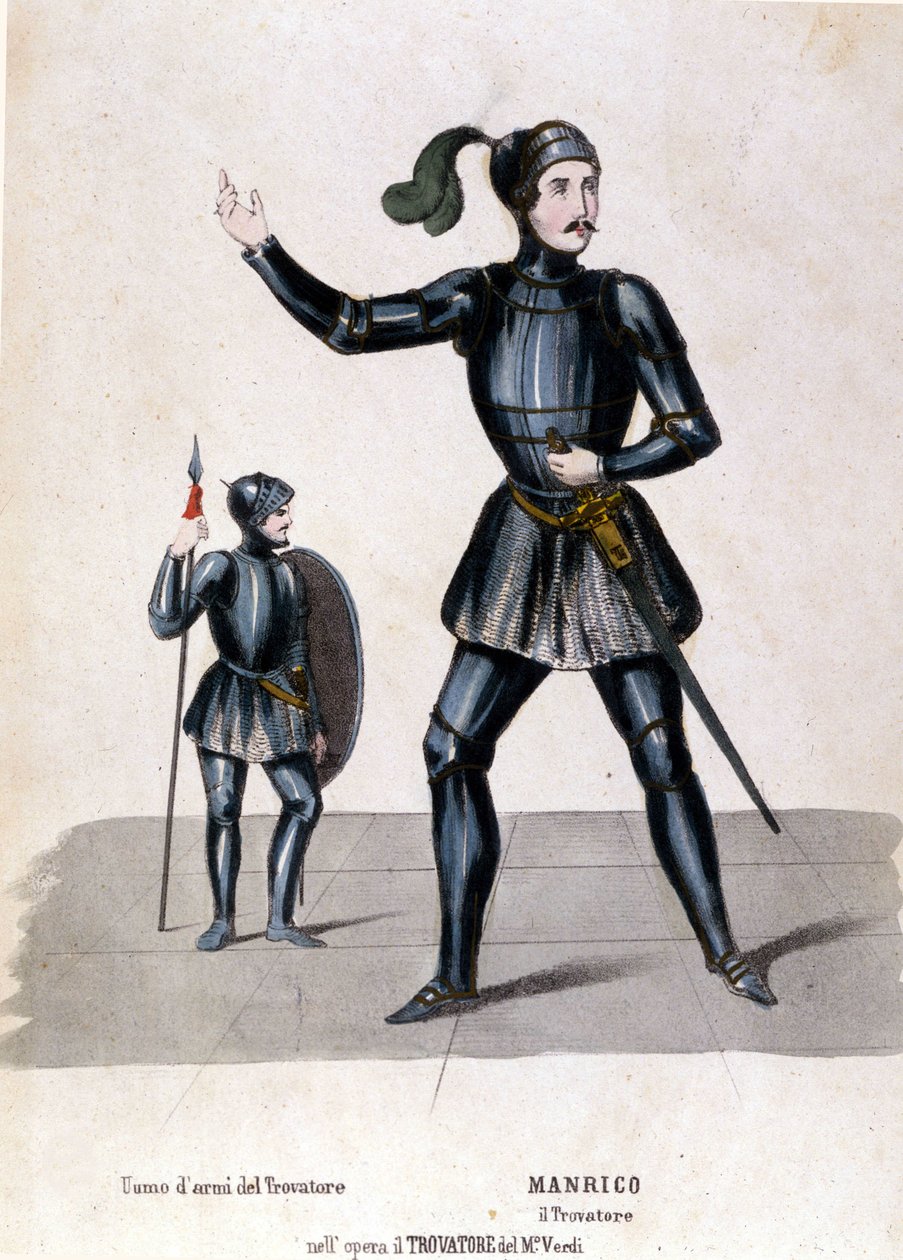 Manricon puku Giuseppe Verdin (1854) biblioteca de la scala de Milanon ensimmäiseen Trouvèren (Trovatore) esitykseen tekijältä Italian School