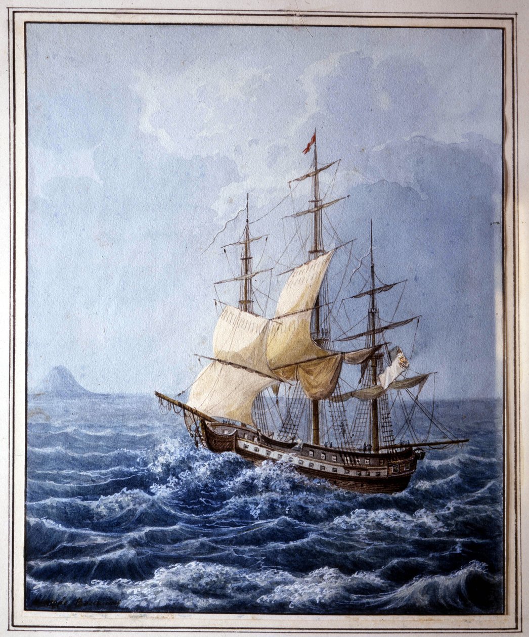 Marie Louise Parmasta purjeveneessä, joka vie hänet Napoliin 10.7.1824, maalaus B. Boccaccio. Museo Glauco Lombardi Parmasta tekijältä Italian School
