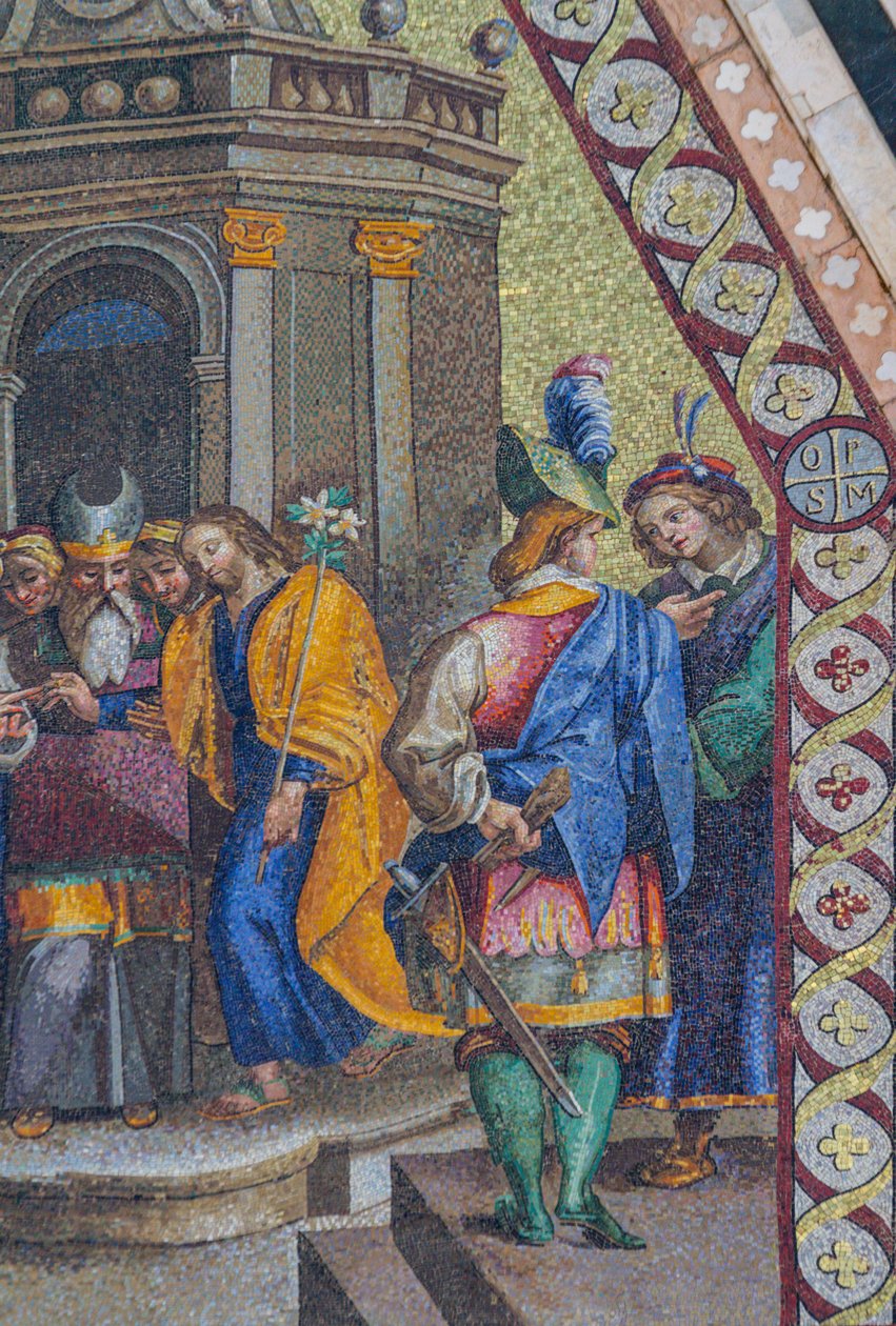 Neitsyten avioliitto, mosaiikki, yläkuppi Orvieton katedraalin julkisivussa, Umbria, Italia tekijältä Italian School