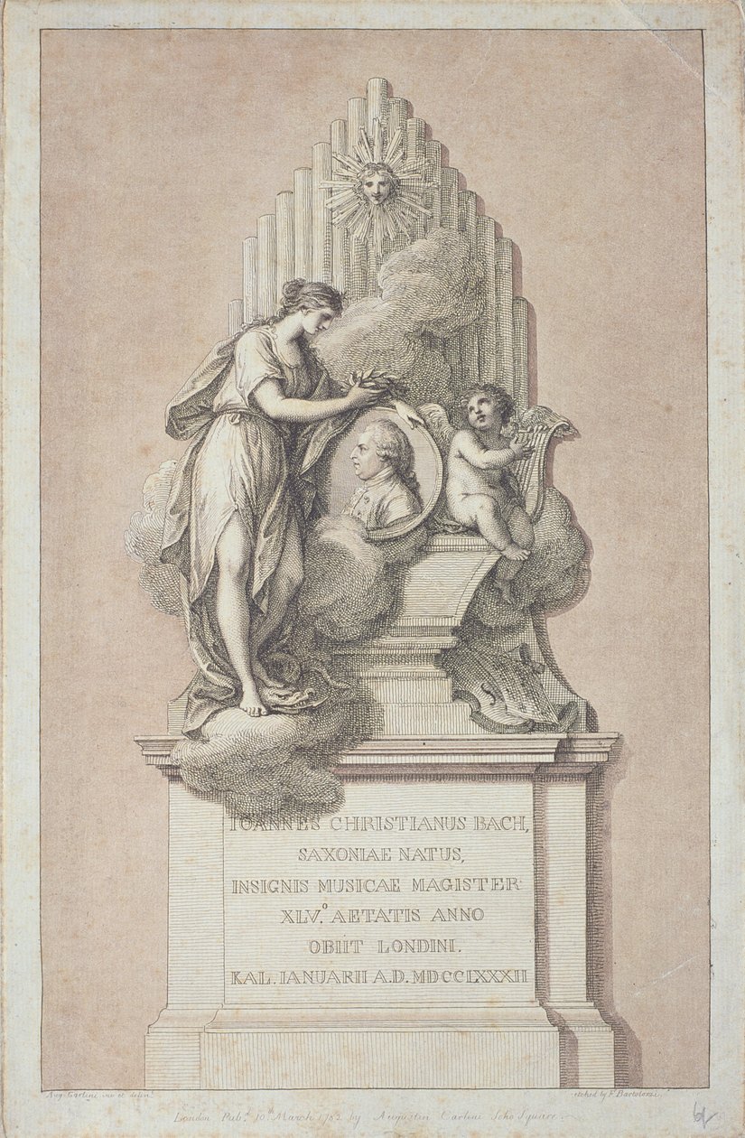 Francesco Bartolozzin (1727-1815) kaivertama Johann Christian Bachin (1735-1782) muistomerkki 1782 tekijältä Italian School