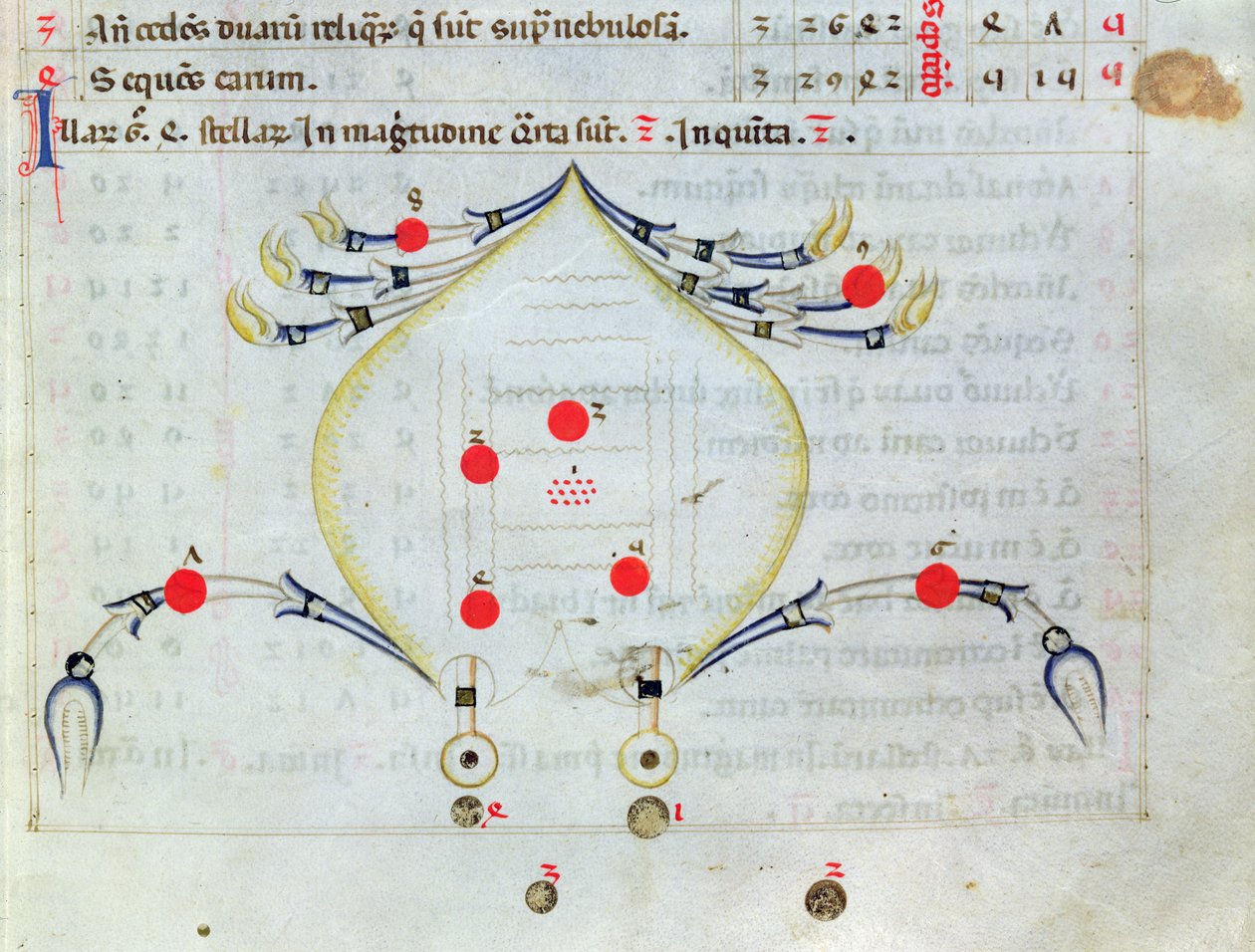 Ms.1036 The Constellation of Cancer, kirjasta The Book of the Fixed Stars, latinalainen käännös Al-Sufi (903-986 jKr) tekijältä Italian School