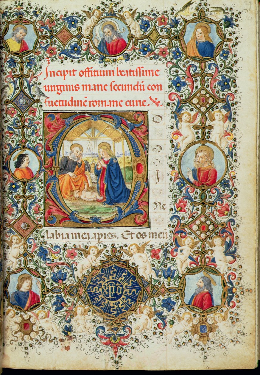 Ms 154 f.14r Kristuksen lapsen palvonta, Tuntien kirjasta, italia tekijältä Italian School