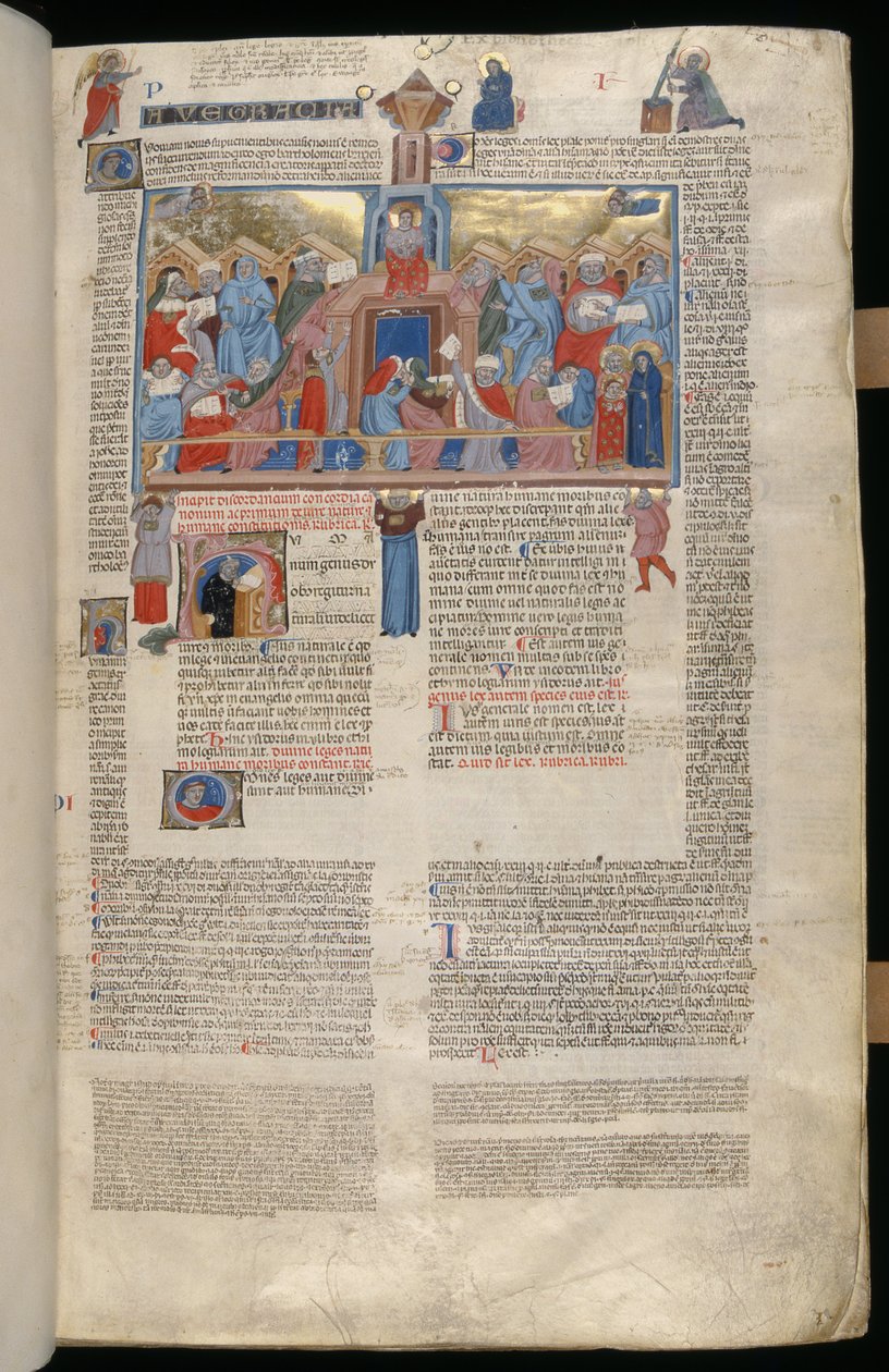 Neiti. 183, f.1r: Kristus temppelissä, pienoiskoossa Decreta cum Apparatu Ioannis Andreae Laurentii tekijältä Italian School