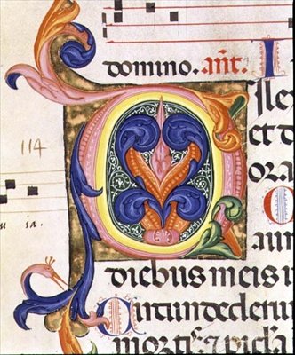 Ms 559 f.206v Historioitu alkukirjain "O", Santa Maria Novellan psalterista, valaisi Paolo Soldini (fl.1342-86) 1379 (vellum) tekijältä Italian School