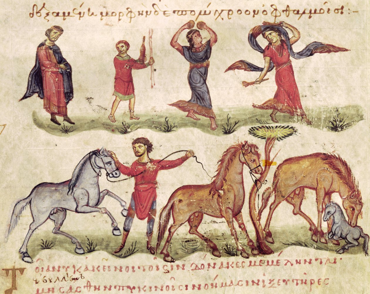 Ms Grec 479 Horse Trainers, kuvitus Oppianin Halieuticasta tai Cynegeticasta tekijältä Italian School