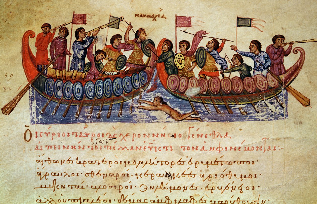 Ms Grec 479 Naval Combat kahden laivan välillä, Oppianin kuvitus Halieuticasta tai Cynegeticasta tekijältä Italian School