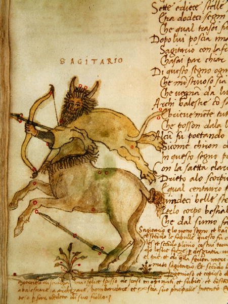 Ms Ital 483 P.4.7 f.157v Sagittarius, Fazio degli Ubertin (vellum) Dittamondosta tekijältä Italian School