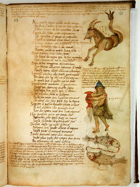 Ms Ital 483 P.4.7 f.158r Kauris, Vesimies ja Kalat, Fazio degli Ubertin (vellum) Dittamondosta tekijältä Italian School
