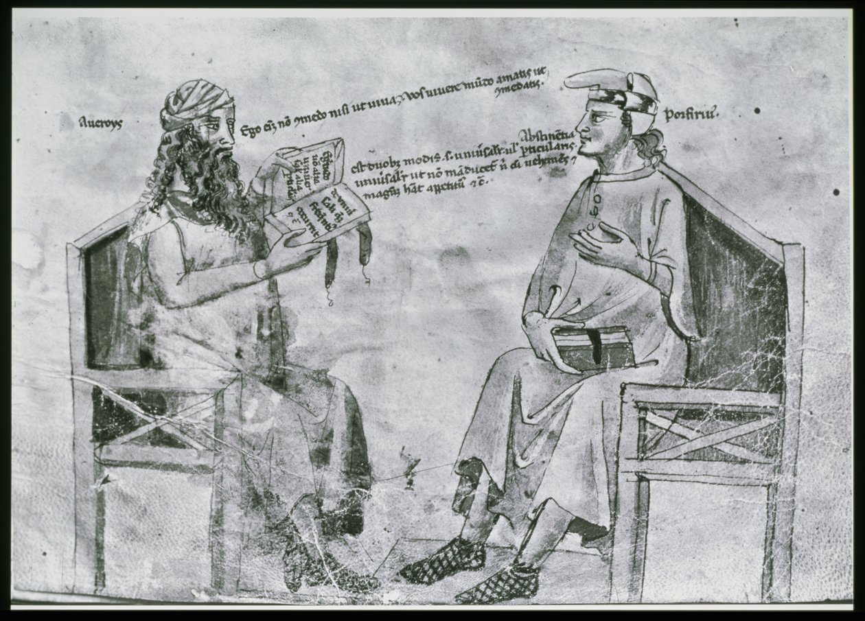 Ms Lat 6823 fol.2 Averroes (1126-98) keskustelussa Porfyryn kanssa (n. 232-n. 305) (kynä ja muste ja pesu paperille) tekijältä Italian School