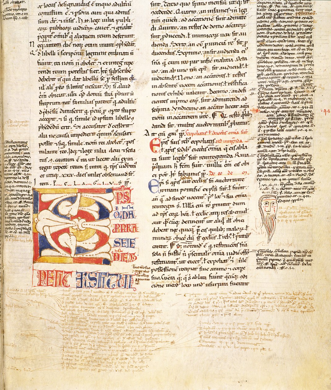 Ms. McClean 135, f.96r: yksityiskohta kasvimuodon historiallisesta alkukirjaimesta C Gratians Decretum, 1100-luvun lopulla tekijältä Italian School