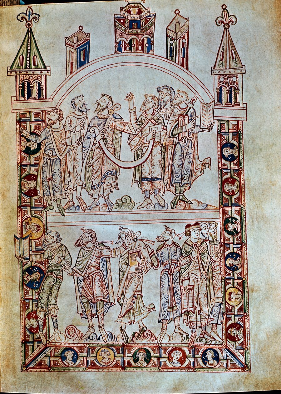 Ms. Plut.12.17 f.4r Pyhän Augustinuksen opetuslapset, De Civitate Dei, (11.-12. vuosisata) tekijältä Italian School