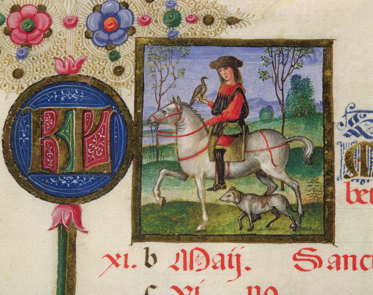 Ms lat.424 fol.3r Toukokuu: Haukkametsästys, Ercola d